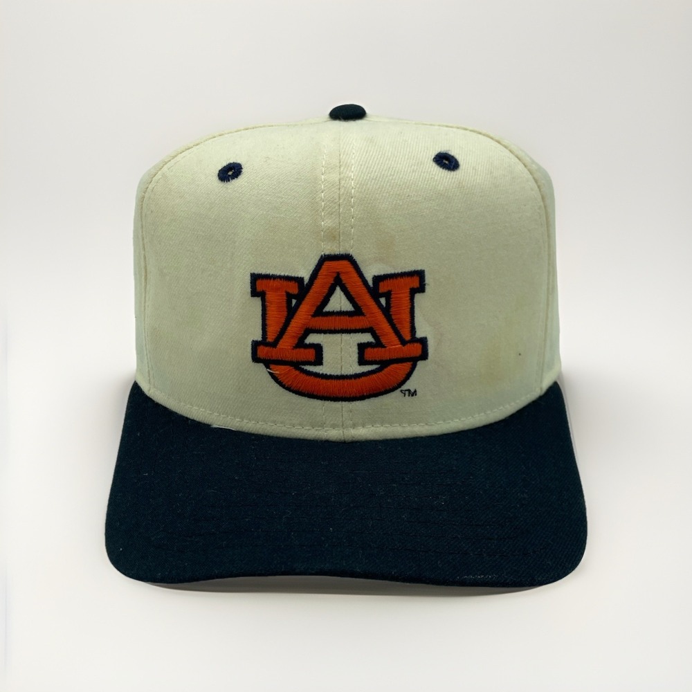 New Era Auburn Tigers Hat Unisex Snapback Vintage White Wool Plain Logo 90s NCAA